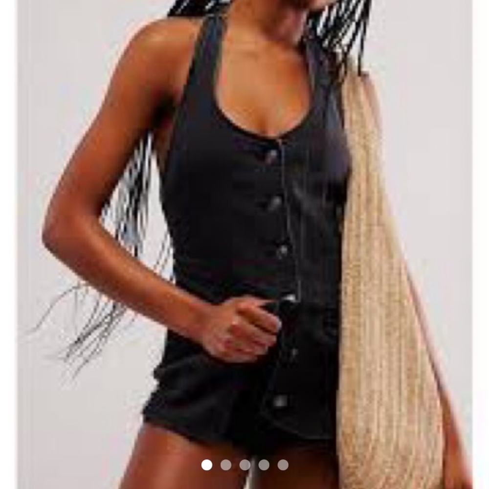 Free People Counter Culture Micro Playsuit - Black Denim